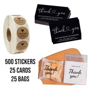 550 Piece Sellers Thank You Bundle - 500 Stickers, 25 Bags & 25 Cards 🆕